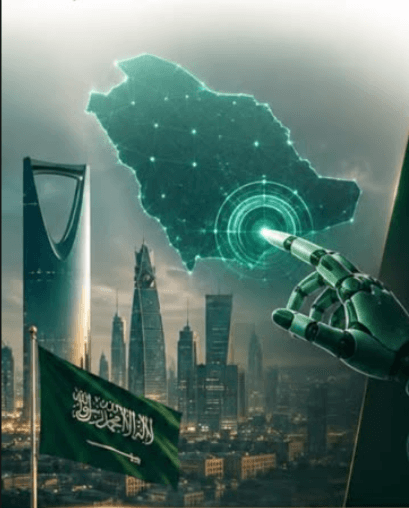 المملكة كشبكة صناعية مترابطة، ويد آلية تشير إلى إحدى نقاطها